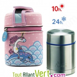 Lunch Box isotherme inox avec housse Rose Licorne, 0,5L