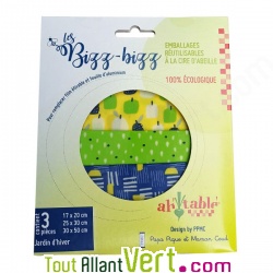 Lot 3 emballages alimentaire � la cire d\'abeille bio r�utilisable, Jardin d\'hiver