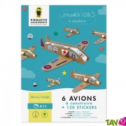 6 avions en carton  fabriquer + 120 stickers, 4-11 ans