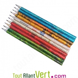 10 crayons de bois en papier journal