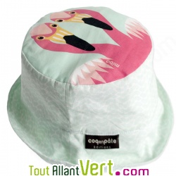 Chapeau Bob enfant Flamant rose bleu ciel en coton biologique Taille L, 4-6 ans, 52-54cm