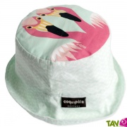 Chapeau Bob enfant Flamant rose bleu ciel en coton biologique Taille S , 6-12 mois, 46-48cm