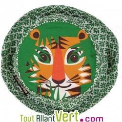 Chapeau Bob enfant Tigre vert en coton biologique Taille L ,4-6 ans , 52-54cm