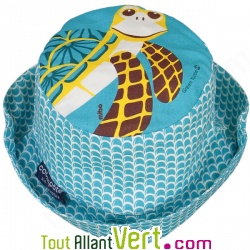 Chapeau Bob enfant Tortue bleu azur en coton biologique Taille S , 6-12 mois, 46-48cm