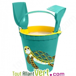 Set de plage �cologique Tortue (pelle, rateau, seau, tamis), 2 ans+