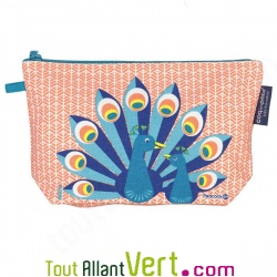 Grande trousse d\'�cole Paon en coton bio 22 x 13 cm
