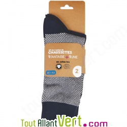 2 paires Chaussettes Coton Bio, uni marine / petits chevrons 43-46