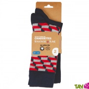 2 paires Chaussettes Coton Bio, marine et cubes rouges 39-42