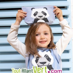Trousse d\'�cole en coton bio Panda grande taille 22 x 13 cm