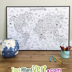 Poster gant 70 x 100 cm  colorier Mappemonde