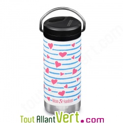 Gourde enfant et adulte, inox isotherme 355mL Rayures et Coeurs, Klean Kanteen