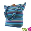Grand sac cabas en toile ray� bleu et coton Bio