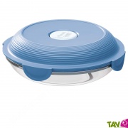 Assiette en verre avec couvercle tanche bleu