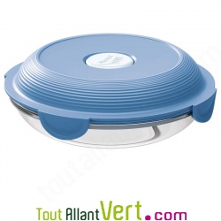 Assiette en verre avec couvercle �tanche bleu