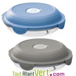 Assiette en verre avec couvercle �tanche gris