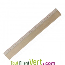 R�gle 30cm biseaut� en bois bord blanc non trait� origine France