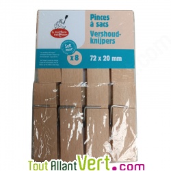 8 Pinces en bois pour sachet 7,2 x 2 cm
