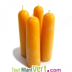 Bougie conique en cire d\'abeille jaune 13,5cm x 4cm longue combustion