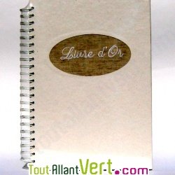 Livre d\'or recycl� � spirale, blanc, brod� sur lin, 21x29,7cm, 60 pages 175g