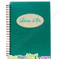Livre d\'or recycl� � spirale, vert �meraude, brod� sur lin, 21x29,7cm, 60 pages 175g