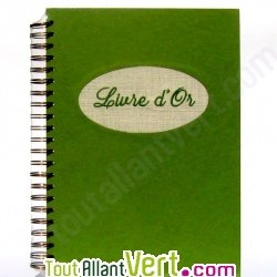 Livre d\'or recycl� � spirale, olive, brod� sur lin, 21x29,7cm, 60 pages 175g