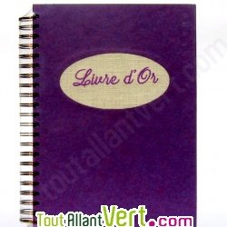 Livre d\'or recycl� � spirale, lavande, brod� sur lin, 21x29,7cm, 60 pages 175g