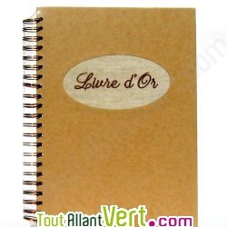 Livre d\'or recycl� � spirale, beige, brod� sur lin, 21x29,7cm, 60 pages 175g