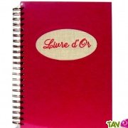 Livre d'or recycl� � spirale, fuchsia, brod� sur lin, 21x29,7cm, 60 pages 175g