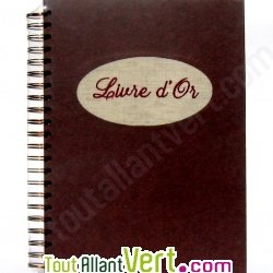 Livre d\'or recycl� � spirale, chocolat, brod� sur lin, 21x29,7cm, 60 pages 175g