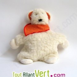 Ours laine bouillotte avec noyaux de cerises et son bandeau vichy, 30 cm