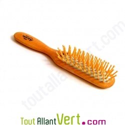 Brosse cheveux fine plate en bois, picots en bois