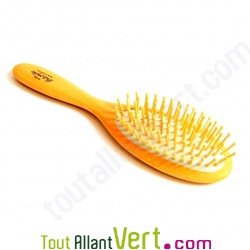 Brosse cheveux ovale plate en bois, picots en bois