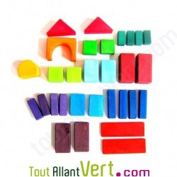 Cube en bois couleur, diff�rentes formes, 30 pi�ces