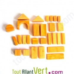 Cube en bois naturel, diff�rentes formes, 30 pi�ces