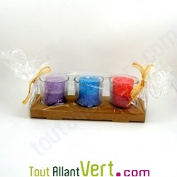 Bougies votives + verre recycl�, lot de 3