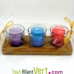 Bougies votives + verre recycl�, lot de 3