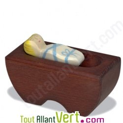 Figurine de J�sus dans son berceau en bois, 9 cm