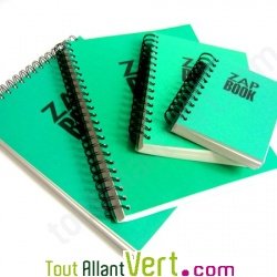 Bloc spirale � l\'italienne uni recycl� A4 80g 320 pages Vert s�rie ZapBook