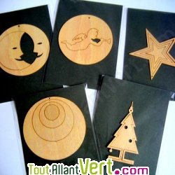 Lot de 5 d�corations de no�l suspensives en 3D pour sapin de No�l en bois