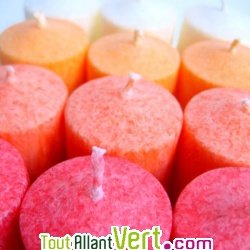 Lot de 12 bougies mini-cylindres en st�arine v�g�tale 4 coloris