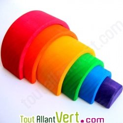 Arc en ciel bois naturel empilable, 6 pi�ces, 10.5 cm, Grimms, 