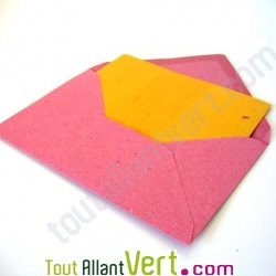 Enveloppes recycl�es rustiques framboise + cartes jaunes x20
