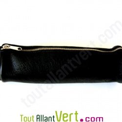 Trousse en cuir ronde couleur noir tannage v�g�tal