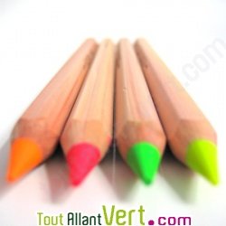 Surligneurs crayons fluo en bois naturel, lot de 6