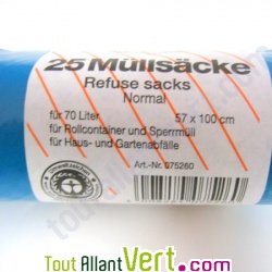 Sacs poubelle recycl�s Ange bleu 70 litres, lot de 25