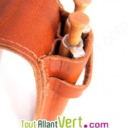 Etui en cuir cognac avec 1 Stylo et 1 porte-mine r�tractables