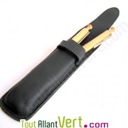 Etui en cuir noir avec 1 Stylo et 1 porte-mine r�tractables