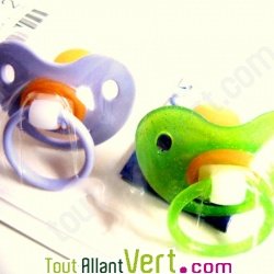 Sucettes en latex naturel, lot de 2, pour b�b�s 6-18 mois, Mauve et Verte