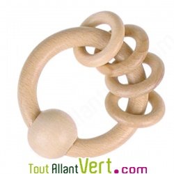 Hochet anneau en bois naturel b�b�, Heimess