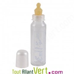 Biberon en verre isotherme pour b�b�, coton bio, rouge � petit pois, 250ml, Emil